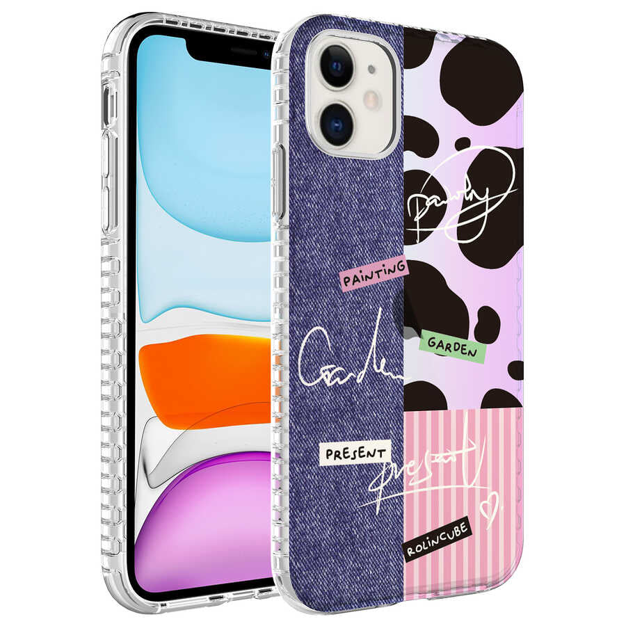 Apple iPhone 11 Uyumlu Kılıf Airbag Kenarlı Renkli Desenli Silikon Zore Elegans Kapak