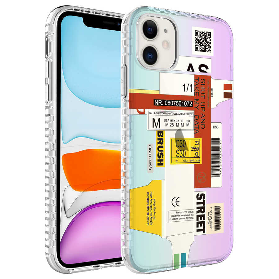 Apple iPhone 11 Uyumlu Kılıf Airbag Kenarlı Renkli Desenli Silikon Zore Elegans Kapak
