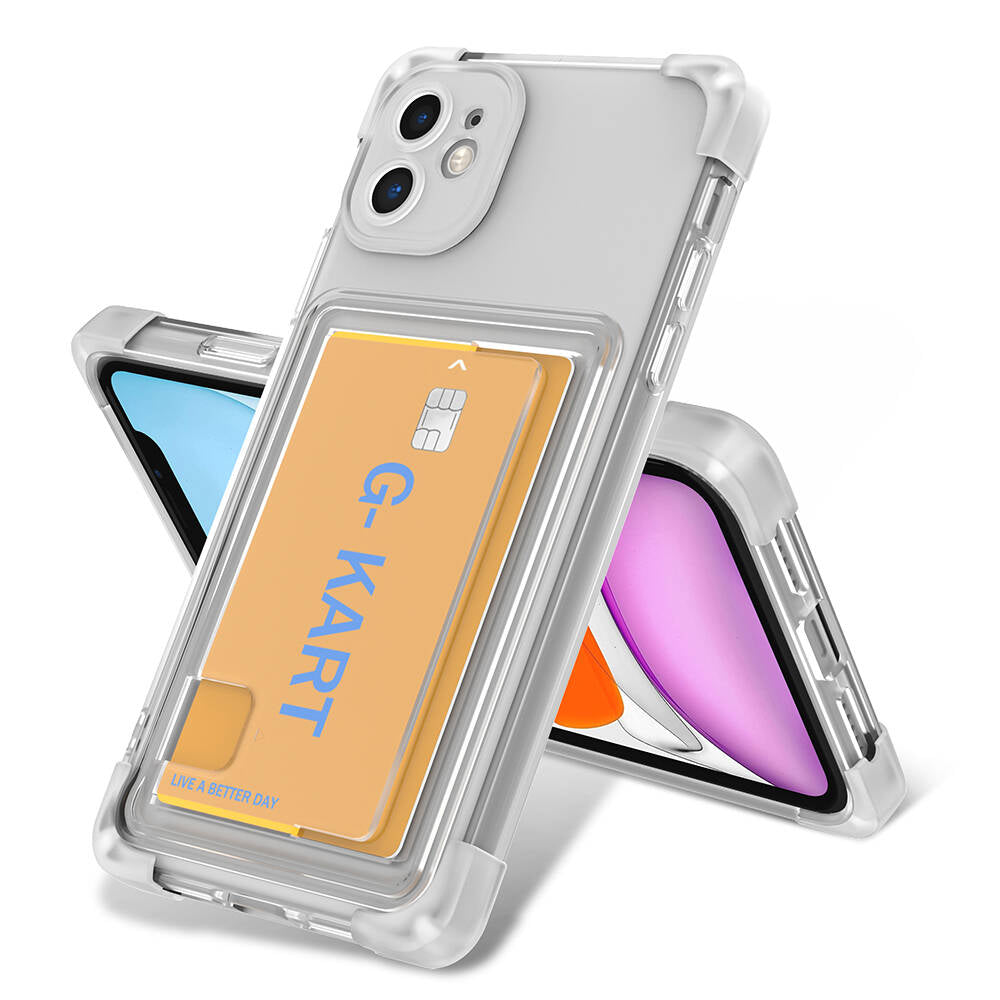 Apple iPhone 11 Uyumlu Kılıf Airbag Tasarımlı Şeffaf Kartlıklı Zore G-Kart Kapak