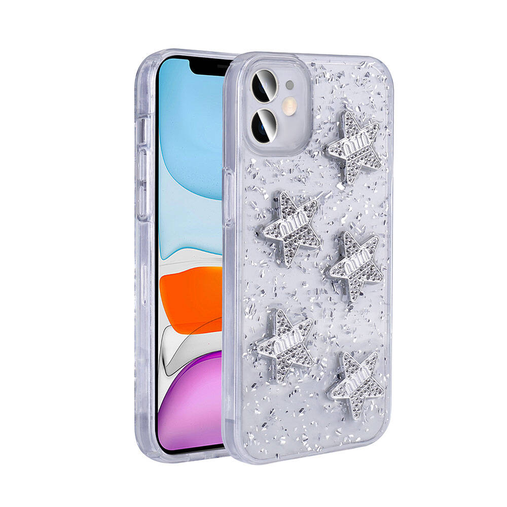 Apple iPhone 11 Uyumlu Kılıf Airbagli Simli Arka Yüzey Zore Işıltı Silikon Kapak