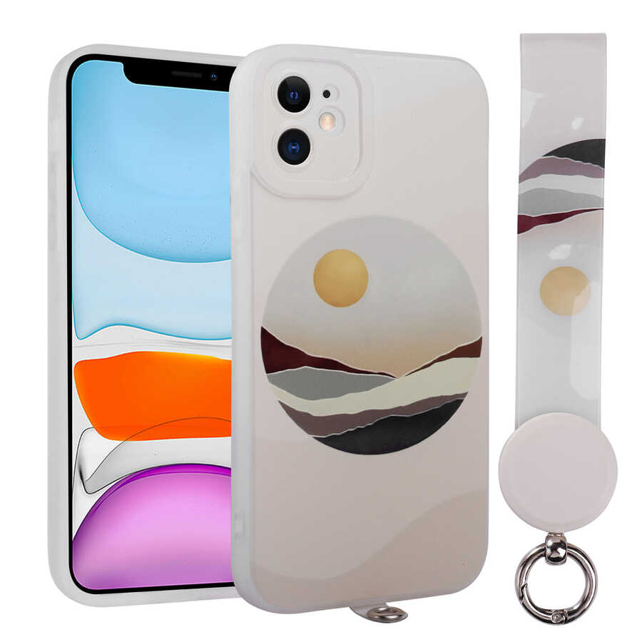 Apple iPhone 11 Uyumlu Kılıf Desenli El Askılı İpli Zore Arte Silikon Kapak