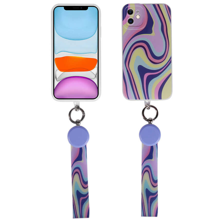 Apple iPhone 11 Uyumlu Kılıf Desenli El Askılı İpli Zore Arte Silikon Kapak