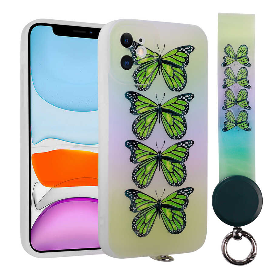 Apple iPhone 11 Uyumlu Kılıf Desenli El Askılı İpli Zore Arte Silikon Kapak