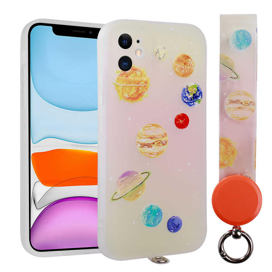 Apple iPhone 11 Uyumlu Kılıf Desenli El Askılı İpli Zore Arte Silikon Kapak