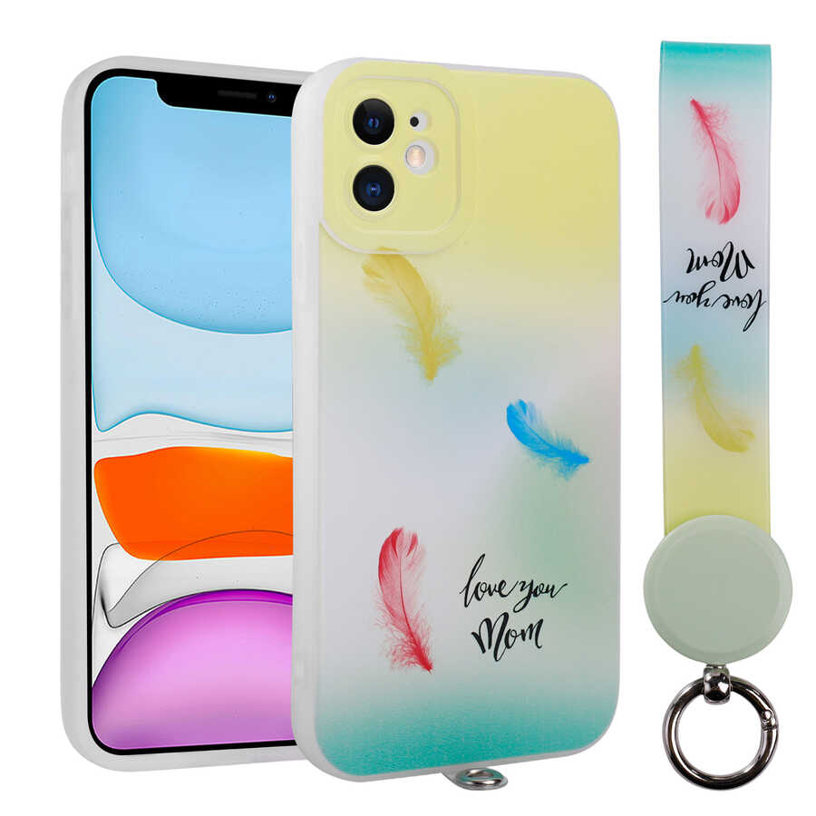Apple iPhone 11 Uyumlu Kılıf Desenli El Askılı İpli Zore Arte Silikon Kapak