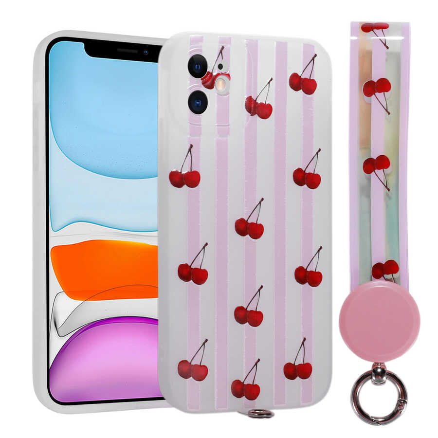 Apple iPhone 11 Uyumlu Kılıf Desenli El Askılı İpli Zore Arte Silikon Kapak