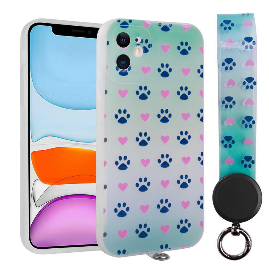 Apple iPhone 11 Uyumlu Kılıf Desenli El Askılı İpli Zore Arte Silikon Kapak