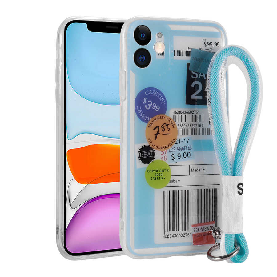 Apple iPhone 11 Uyumlu Kılıf Desenli El Askılı İpli Zore Astana Silikon Kapak