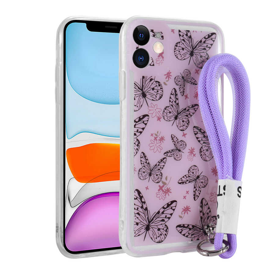 Apple iPhone 11 Uyumlu Kılıf Desenli El Askılı İpli Zore Astana Silikon Kapak