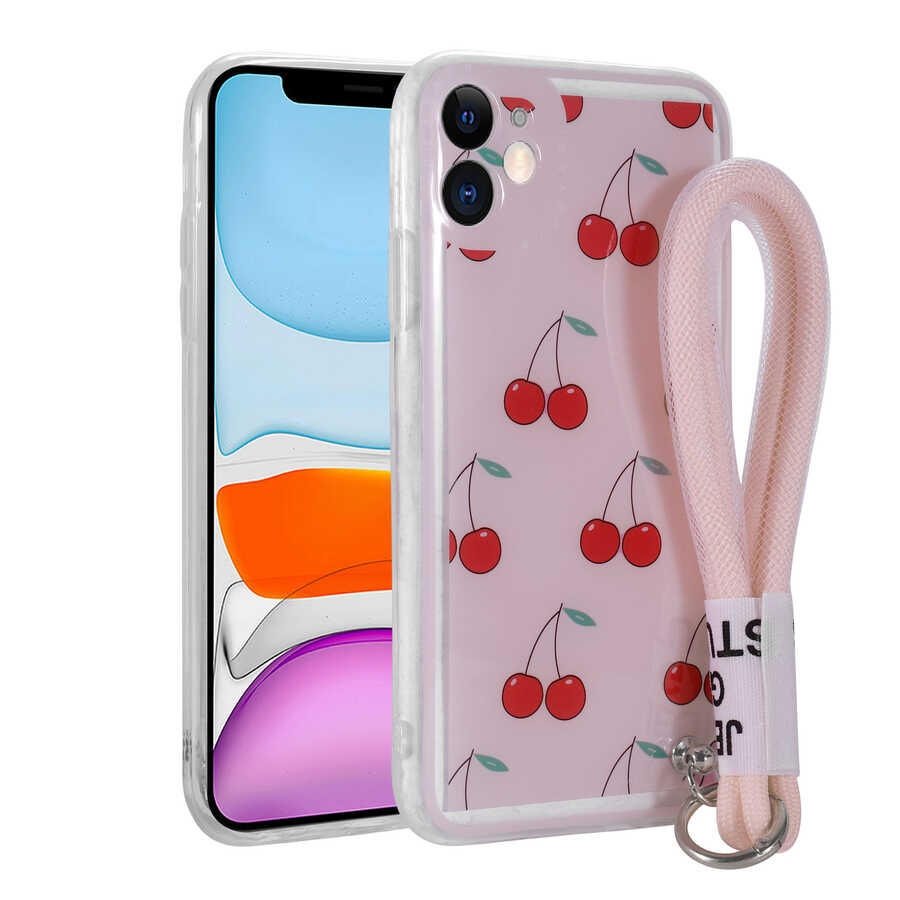 Apple iPhone 11 Uyumlu Kılıf Desenli El Askılı İpli Zore Astana Silikon Kapak