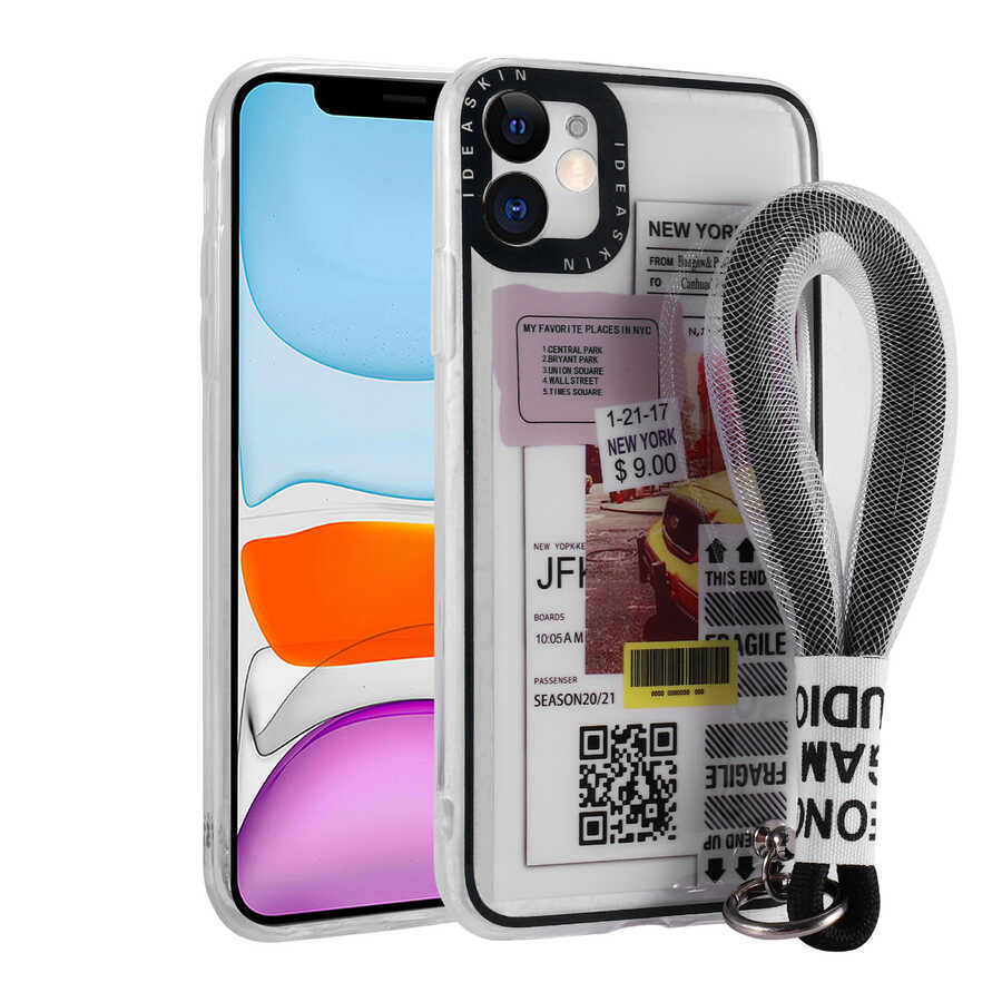 Apple iPhone 11 Uyumlu Kılıf Desenli El Askılı İpli Zore Astana Silikon Kapak