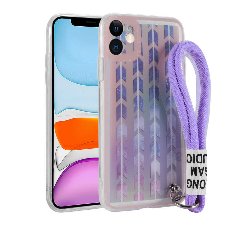 Apple iPhone 11 Uyumlu Kılıf Desenli El Askılı İpli Zore Astana Silikon Kapak