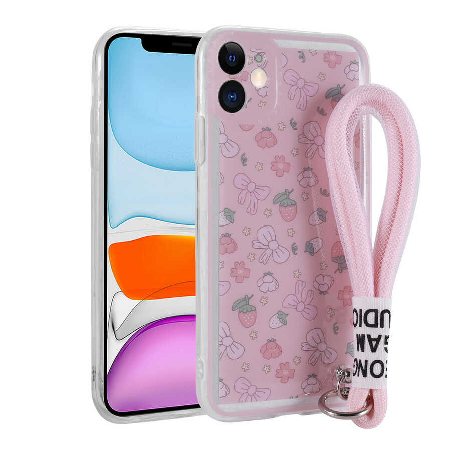 Apple iPhone 11 Uyumlu Kılıf Desenli El Askılı İpli Zore Astana Silikon Kapak
