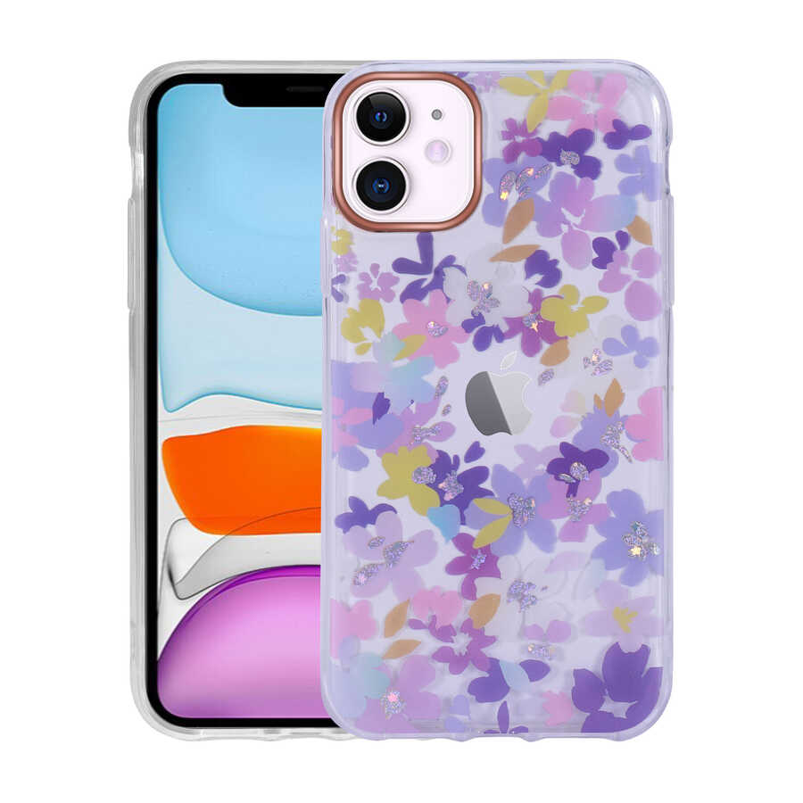 Apple iPhone 11 Uyumlu Kılıf Desenli Simli Sert Zore İnka Kapak