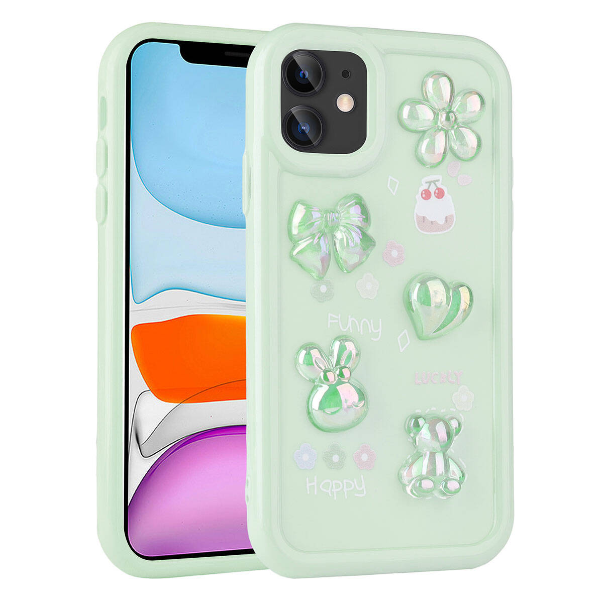 Apple iPhone 11 Uyumlu Kılıf Kabartma Figürlü Parlak Zore Toys Silikon Kapak