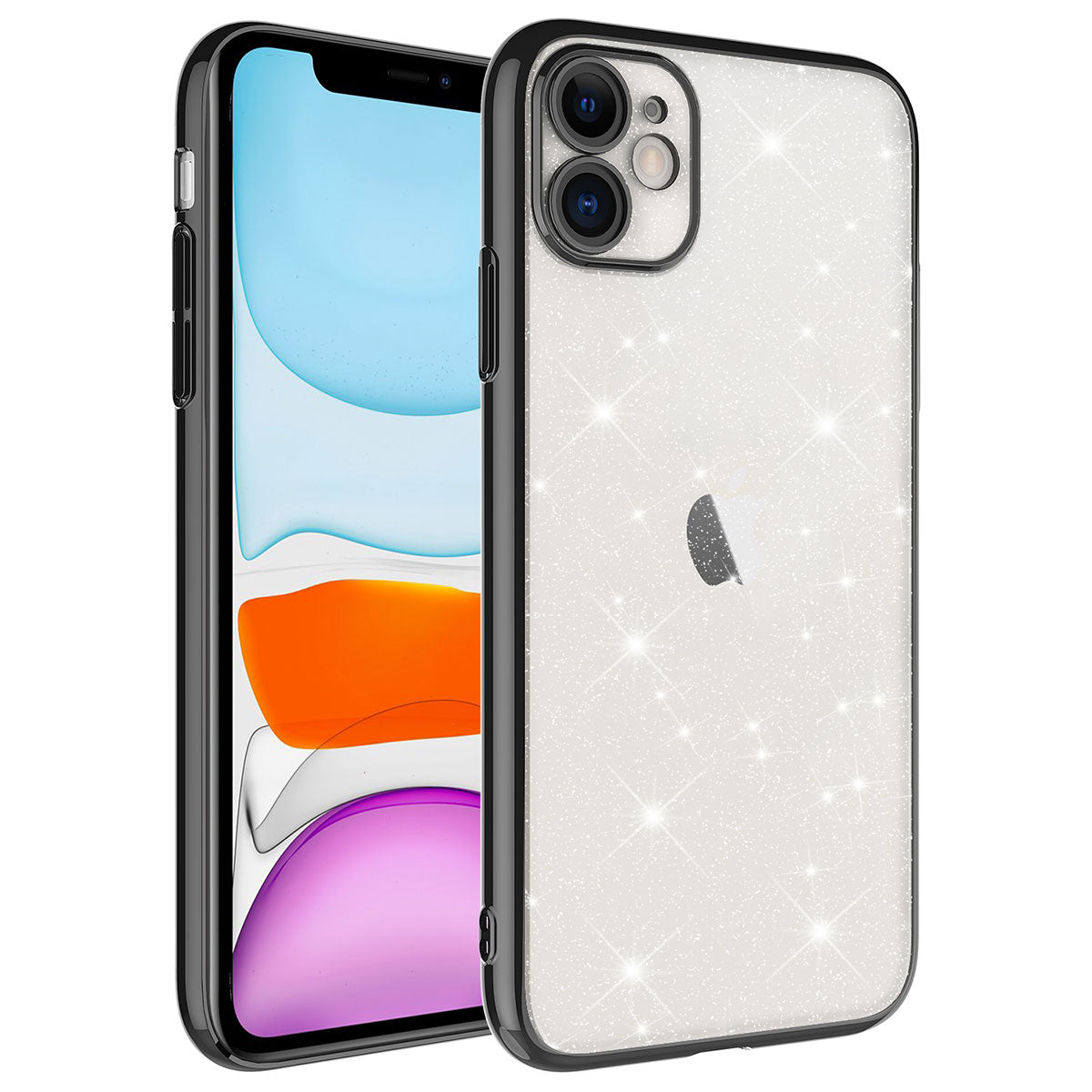 Apple iPhone 11 Uyumlu Kılıf Kamera Korumalı Renkli Çerçeveli Simli Zore Garage Kapak