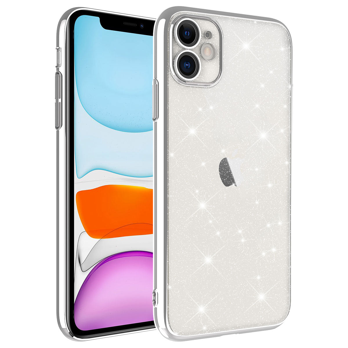 Apple iPhone 11 Uyumlu Kılıf Kamera Korumalı Renkli Çerçeveli Simli Zore Garage Kapak