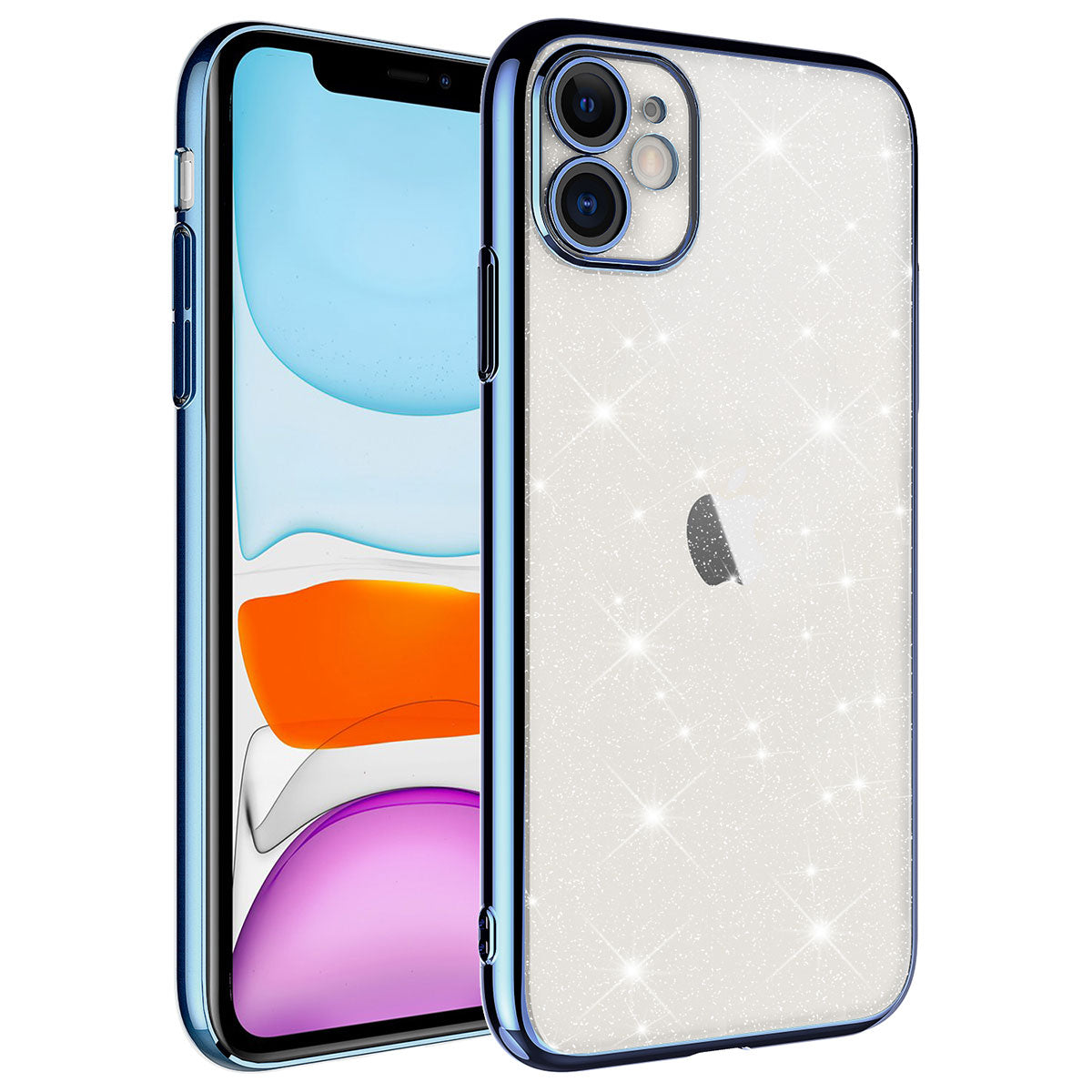 Apple iPhone 11 Uyumlu Kılıf Kamera Korumalı Renkli Çerçeveli Simli Zore Garage Kapak