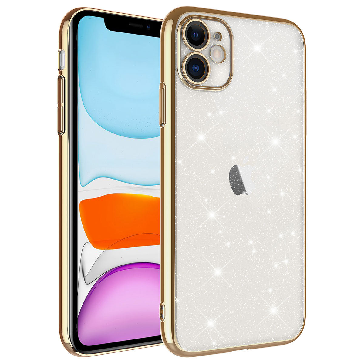Apple iPhone 11 Uyumlu Kılıf Kamera Korumalı Renkli Çerçeveli Simli Zore Garage Kapak