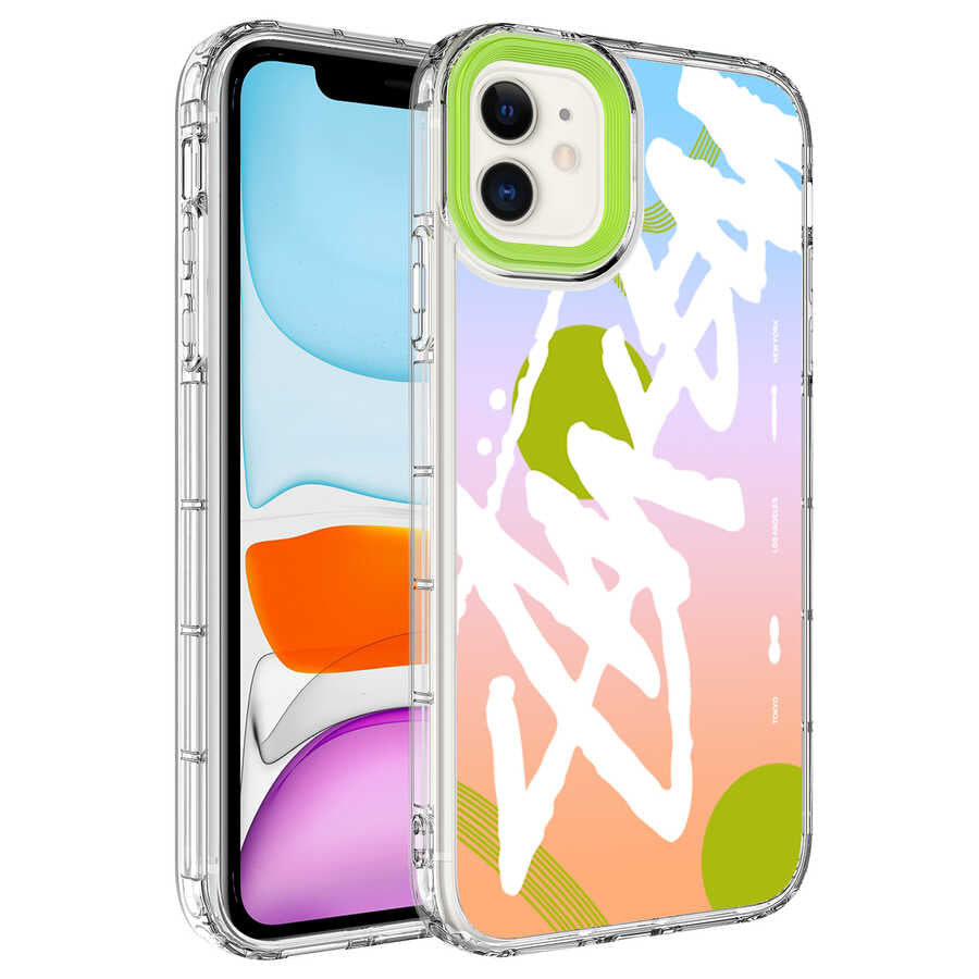 Apple iPhone 11 Uyumlu Kılıf Kamera Korumalı Renkli Desenli Sert Silikon Zore Korn Kapak