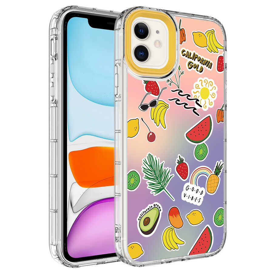 Apple iPhone 11 Uyumlu Kılıf Kamera Korumalı Renkli Desenli Sert Silikon Zore Korn Kapak