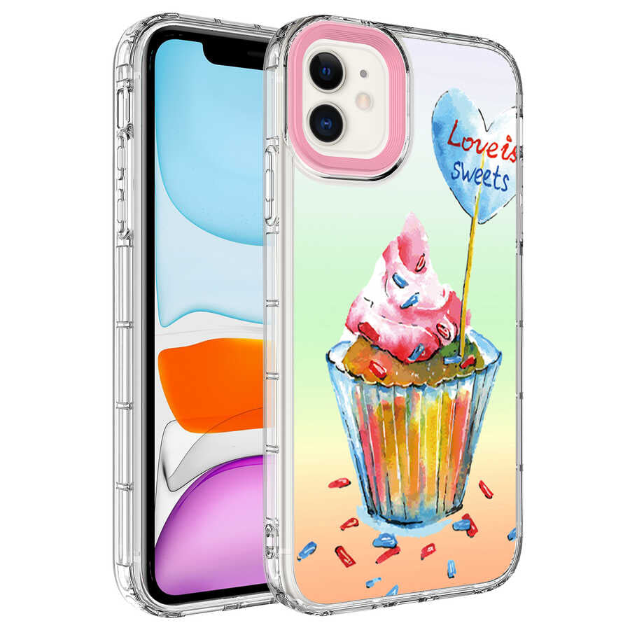 Apple iPhone 11 Uyumlu Kılıf Kamera Korumalı Renkli Desenli Sert Silikon Zore Korn Kapak