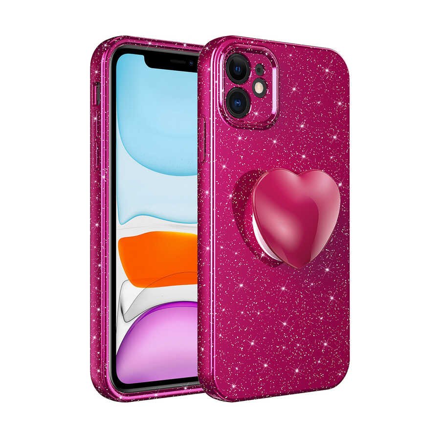 Apple iPhone 11 Uyumlu Kılıf Kamera Korumalı Simli Pop Soketli Lüks Zore Koton Soketli Kapak
