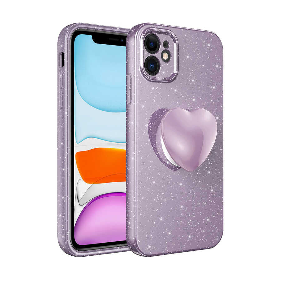 Apple iPhone 11 Uyumlu Kılıf Kamera Korumalı Simli Pop Soketli Lüks Zore Koton Soketli Kapak