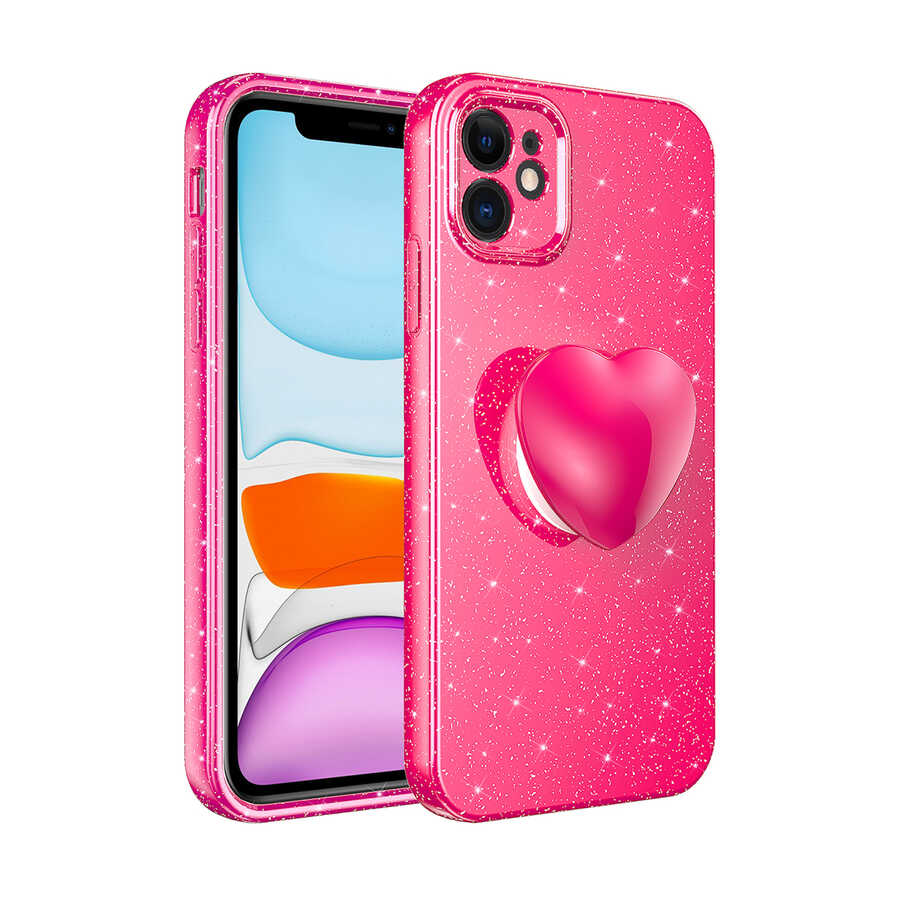 Apple iPhone 11 Uyumlu Kılıf Kamera Korumalı Simli Pop Soketli Lüks Zore Koton Soketli Kapak