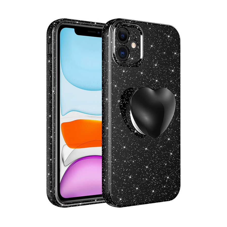 Apple iPhone 11 Uyumlu Kılıf Kamera Korumalı Simli Pop Soketli Lüks Zore Koton Soketli Kapak
