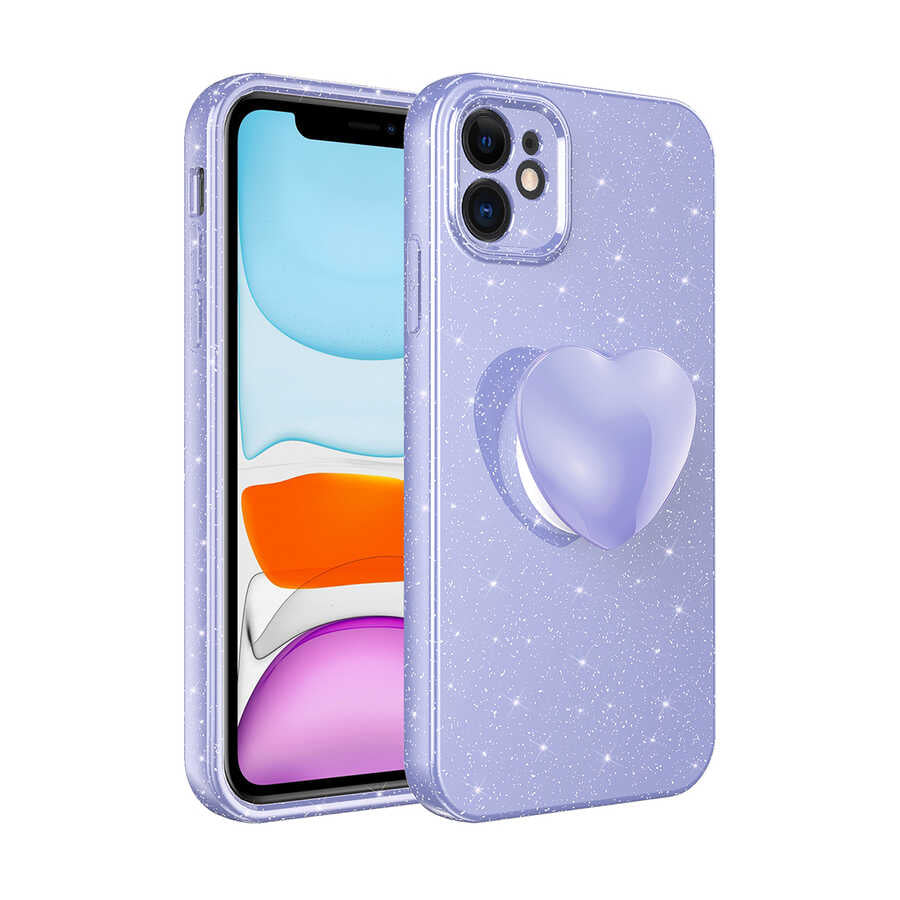 Apple iPhone 11 Uyumlu Kılıf Kamera Korumalı Simli Pop Soketli Lüks Zore Koton Soketli Kapak