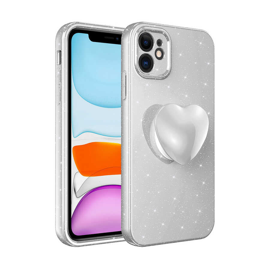 Apple iPhone 11 Uyumlu Kılıf Kamera Korumalı Simli Pop Soketli Lüks Zore Koton Soketli Kapak