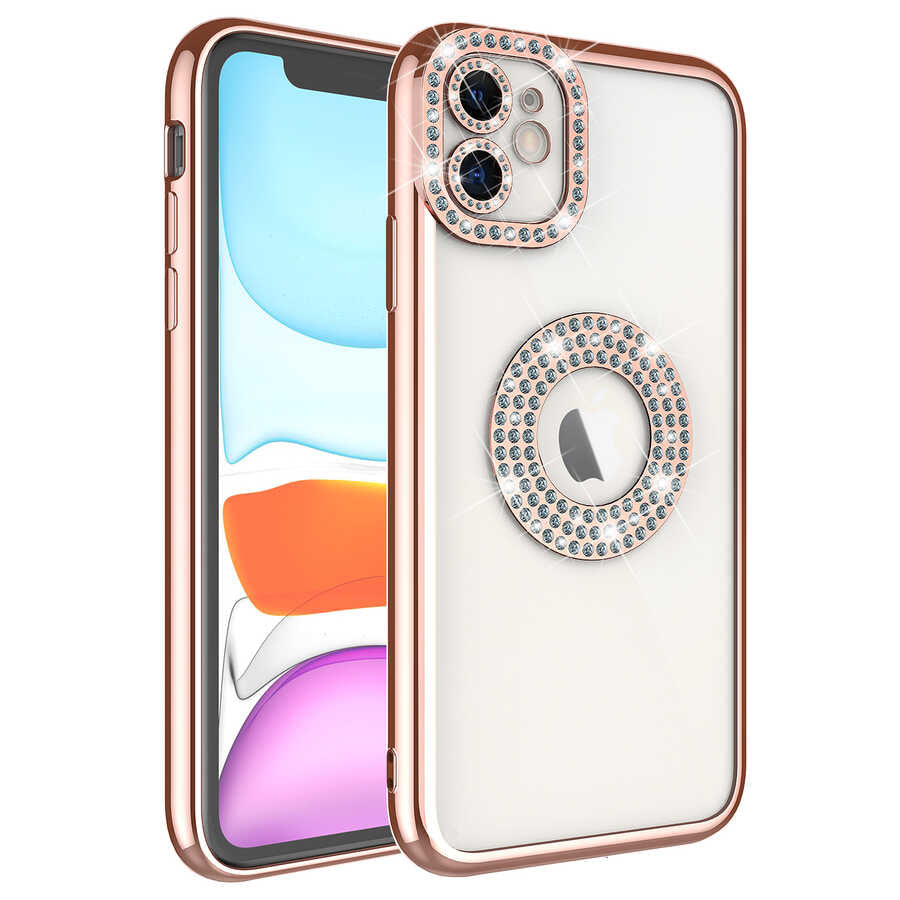Apple iPhone 11 Uyumlu Kılıf Kamera Korumalı Taş Süslemeli Arkası Şeffaf Zore Asya Kapak