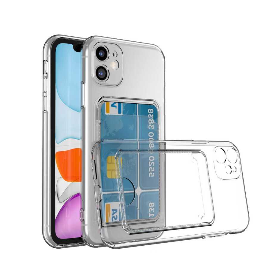 Apple iPhone 11 Uyumlu Kılıf Kartlıklı Şeffaf Zore Setra Clear Silikon Kapak