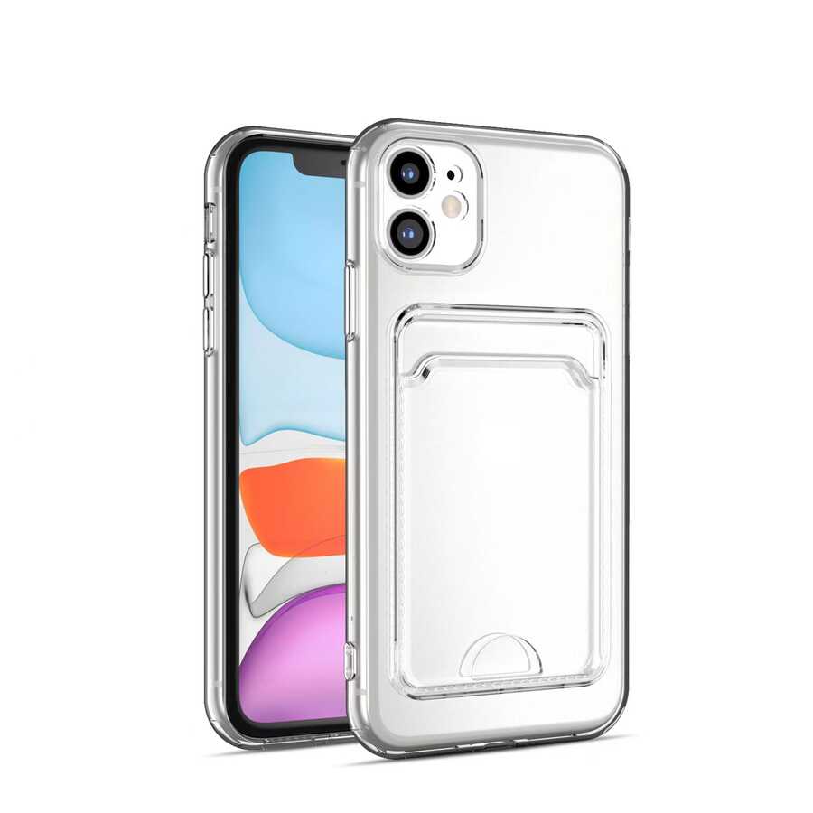 Apple iPhone 11 Uyumlu Kılıf Kartlıklı Şeffaf Zore Setra Clear Silikon Kapak