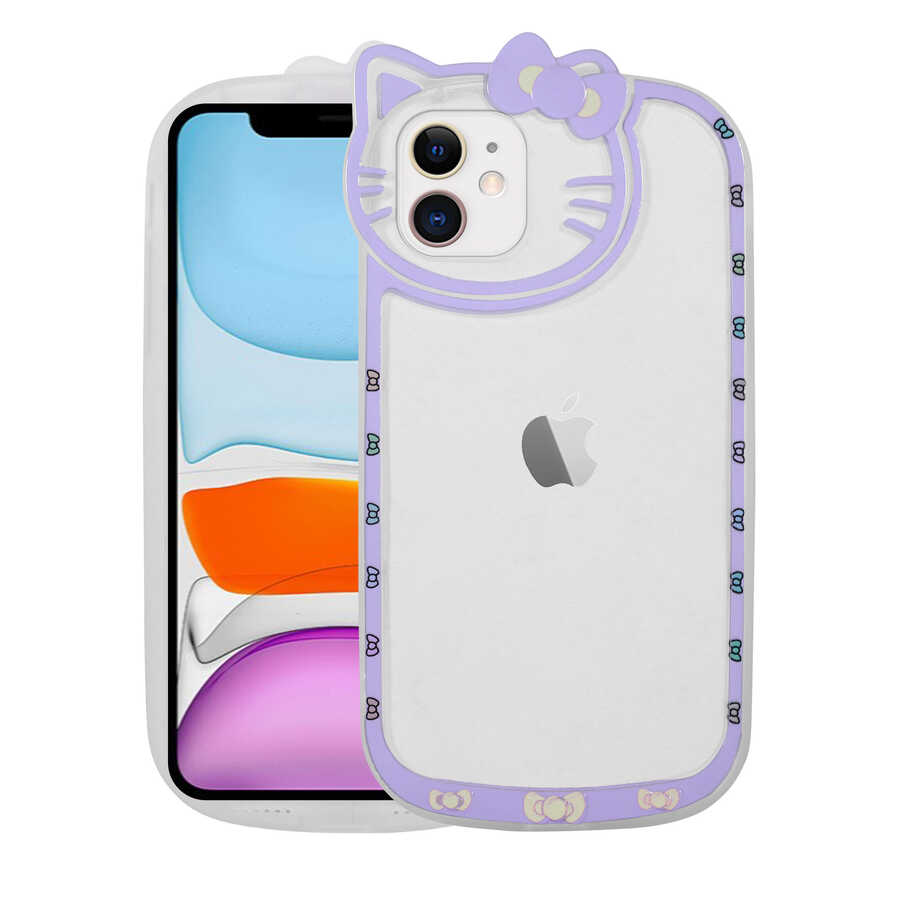Apple iPhone 11 Uyumlu Kılıf Kedi Figürlü Transparan Sert Silikon Zore Kity Kapak