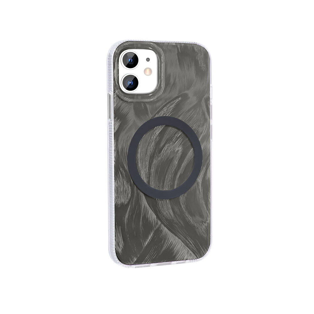 Apple iPhone 11 Uyumlu Kılıf M-safe Şarj Özellikli Fırça Boya Desenli Zore Palet Kapak