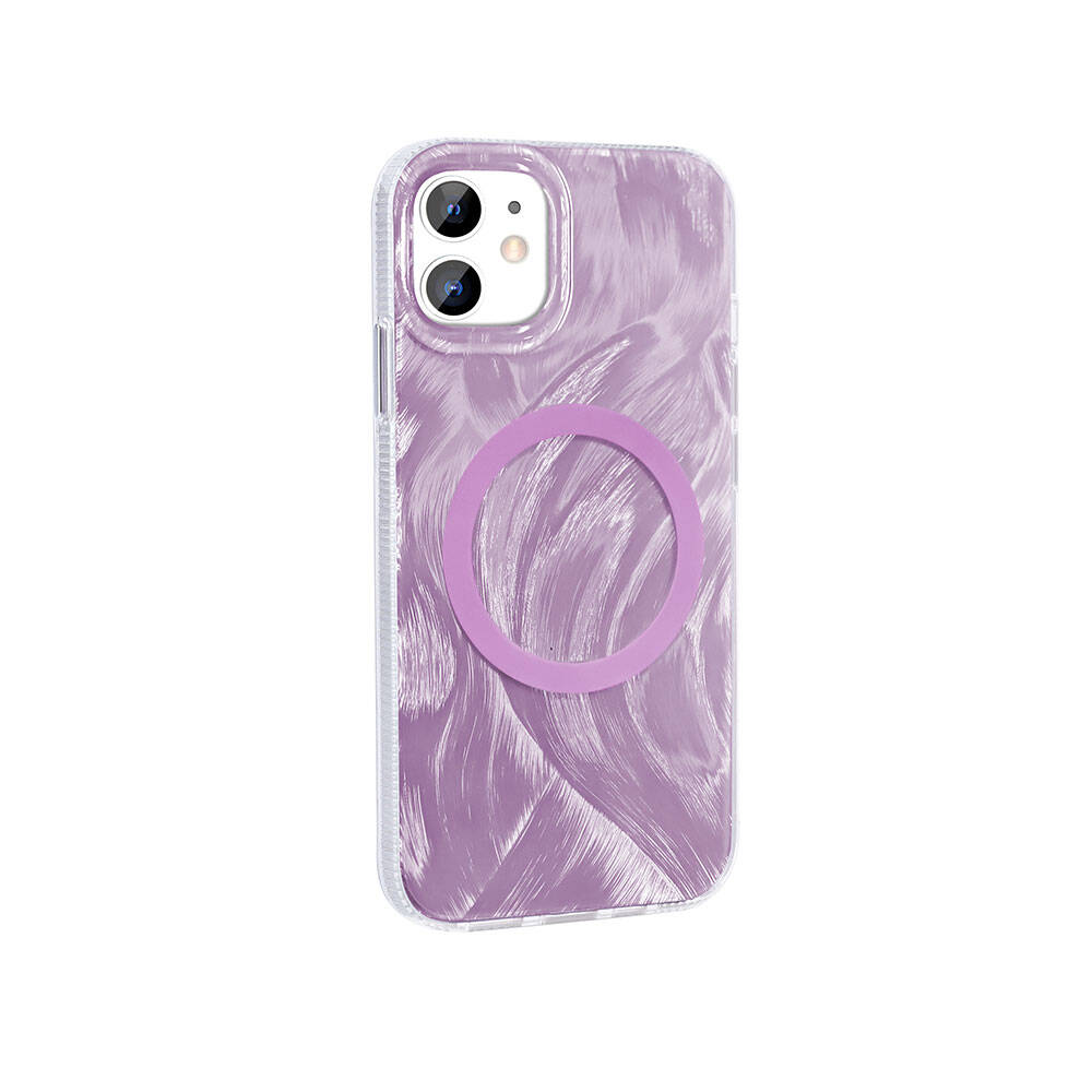Apple iPhone 11 Uyumlu Kılıf M-safe Şarj Özellikli Fırça Boya Desenli Zore Palet Kapak