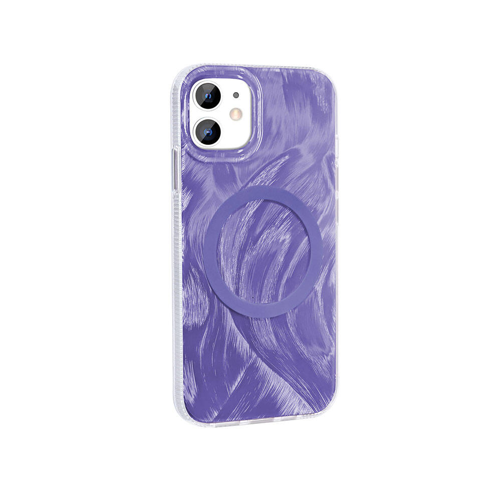 Apple iPhone 11 Uyumlu Kılıf M-safe Şarj Özellikli Fırça Boya Desenli Zore Palet Kapak
