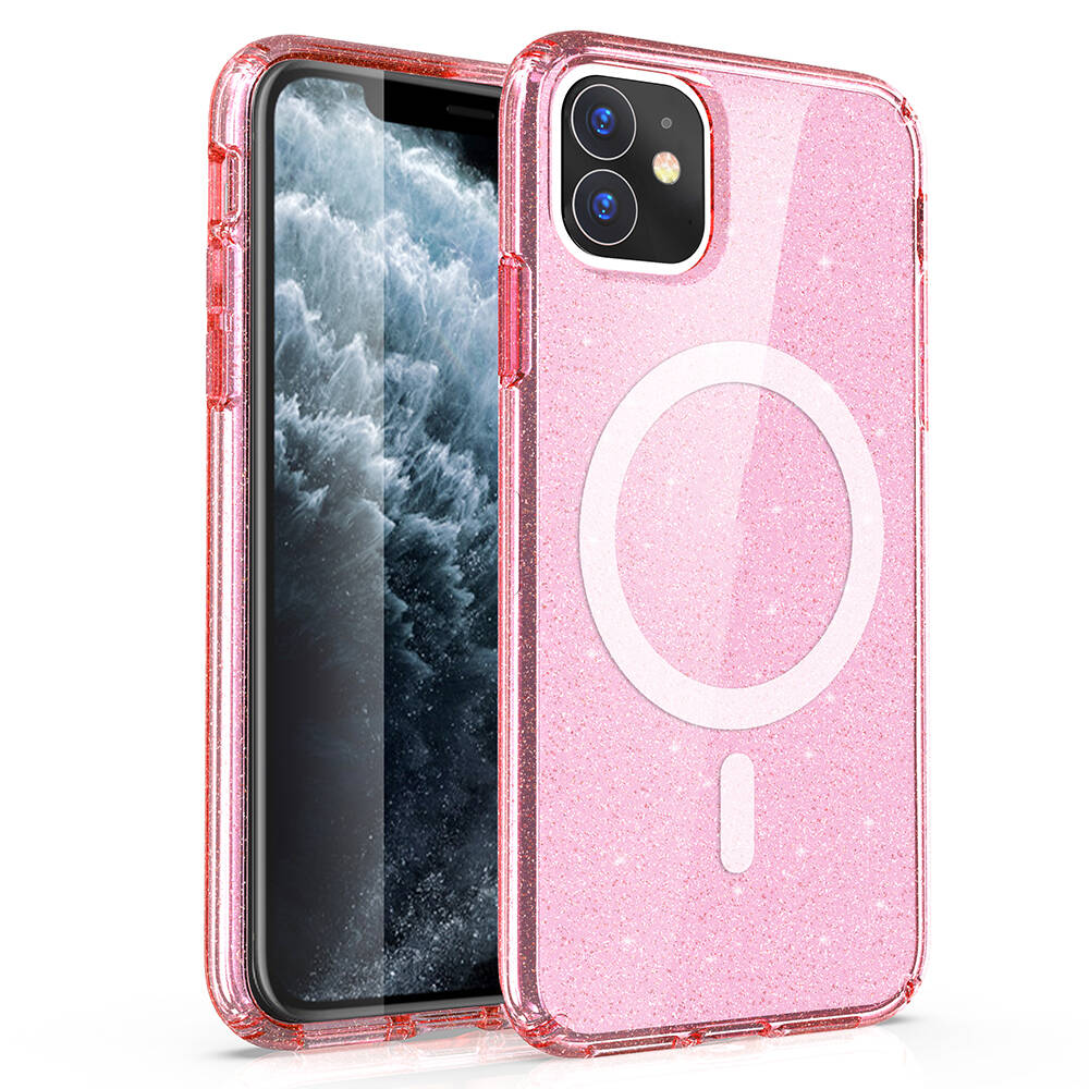 Apple iPhone 11 Uyumlu Kılıf M-safe Şarj Özellikli Parlayan Simli Saydam Renkli Zore Allstar Kapak