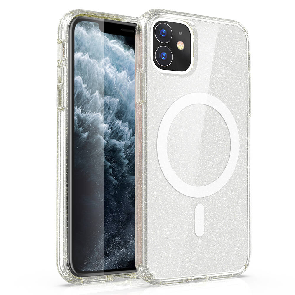Apple iPhone 11 Uyumlu Kılıf M-safe Şarj Özellikli Parlayan Simli Saydam Renkli Zore Allstar Kapak