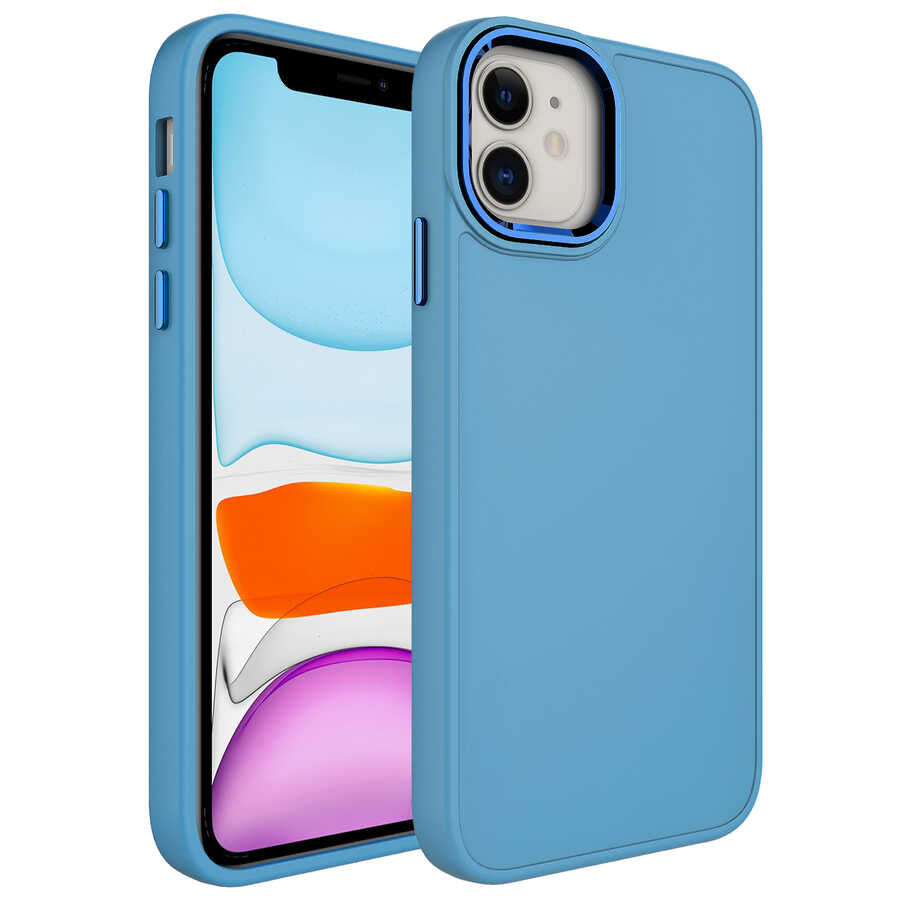 Apple iPhone 11 Uyumlu Kılıf Metal Çerçeve ve Buton Tasarımlı Silikon Zore Luna Kapak