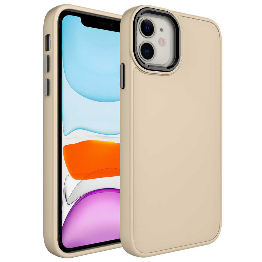 Apple iPhone 11 Uyumlu Kılıf Metal Çerçeve ve Buton Tasarımlı Silikon Zore Luna Kapak