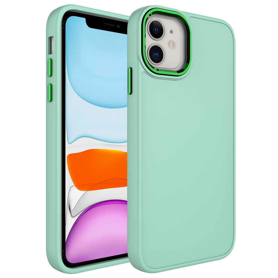 Apple iPhone 11 Uyumlu Kılıf Metal Çerçeve ve Buton Tasarımlı Silikon Zore Luna Kapak