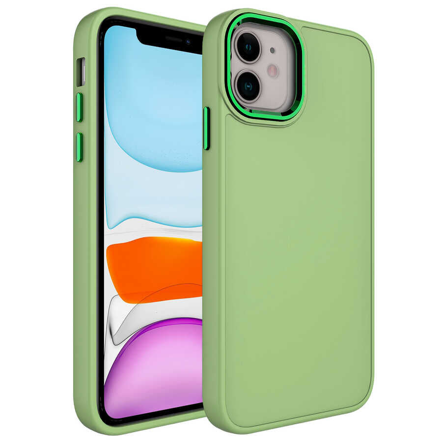 Apple iPhone 11 Uyumlu Kılıf Metal Çerçeve ve Buton Tasarımlı Silikon Zore Luna Kapak