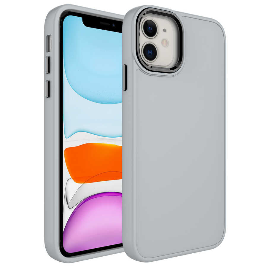 Apple iPhone 11 Uyumlu Kılıf Metal Çerçeve ve Buton Tasarımlı Silikon Zore Luna Kapak