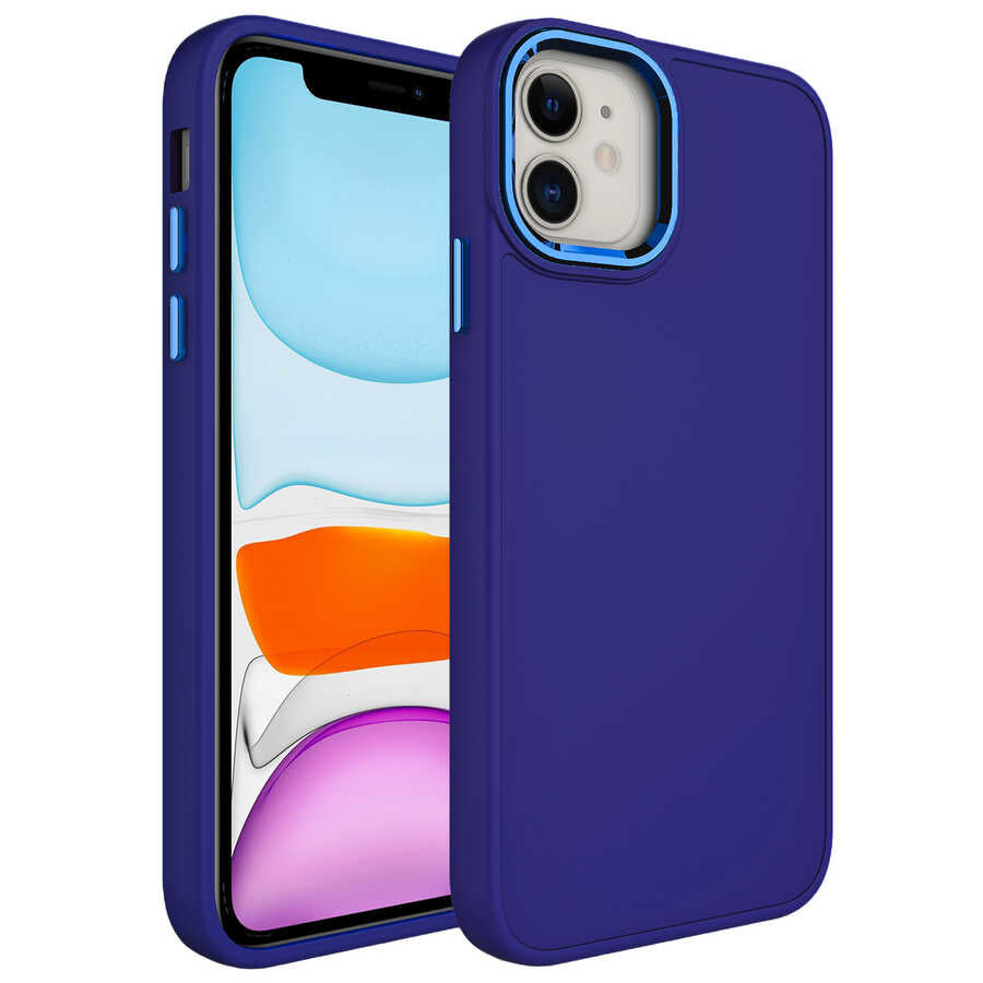 Apple iPhone 11 Uyumlu Kılıf Metal Çerçeve ve Buton Tasarımlı Silikon Zore Luna Kapak