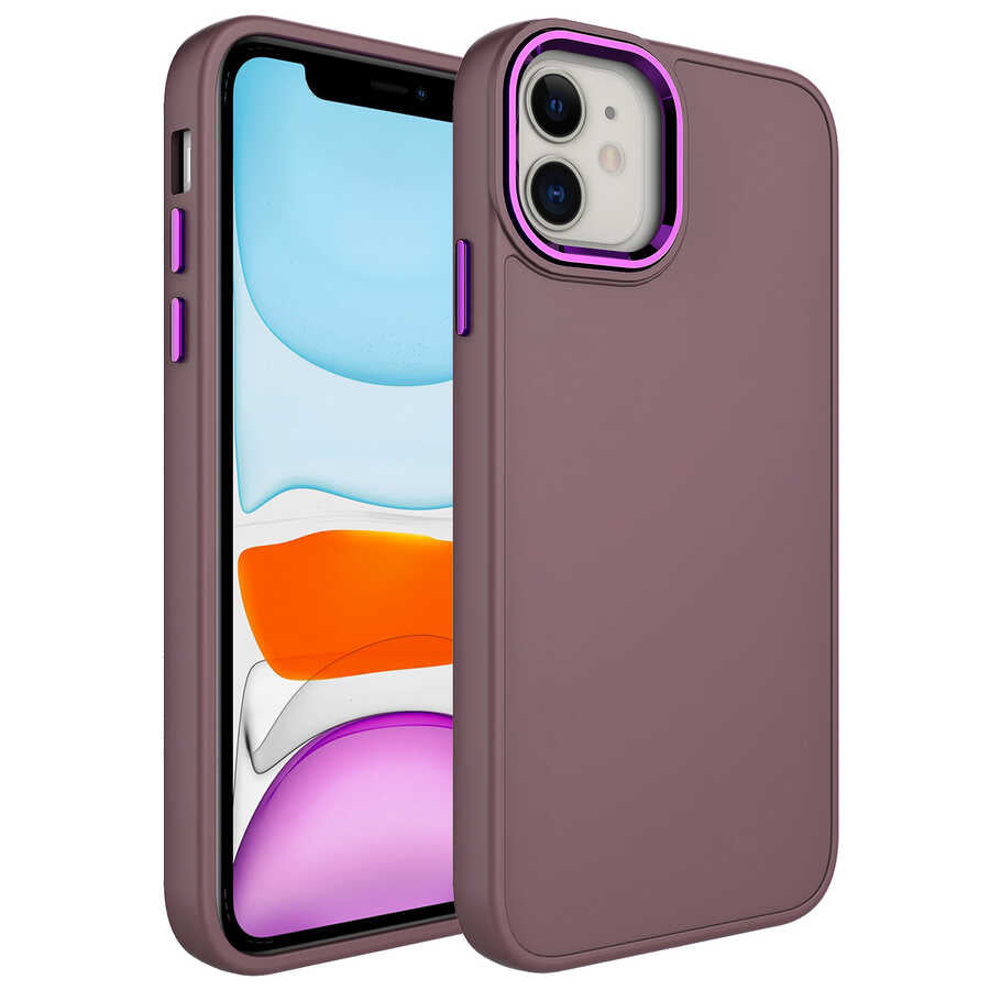 Apple iPhone 11 Uyumlu Kılıf Metal Çerçeve ve Buton Tasarımlı Silikon Zore Luna Kapak