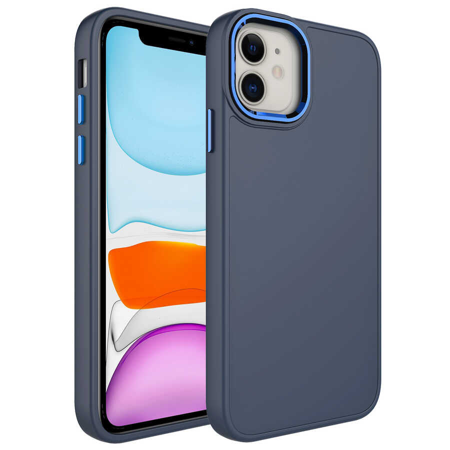 Apple iPhone 11 Uyumlu Kılıf Metal Çerçeve ve Buton Tasarımlı Silikon Zore Luna Kapak