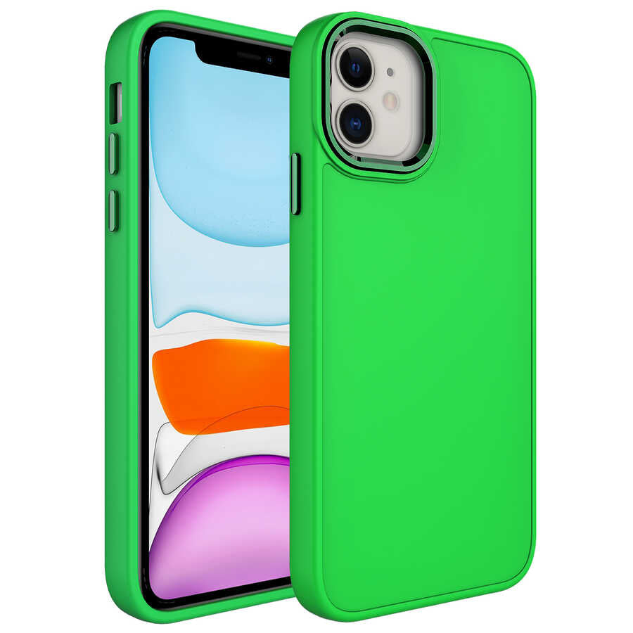 Apple iPhone 11 Uyumlu Kılıf Metal Çerçeve ve Buton Tasarımlı Silikon Zore Luna Kapak